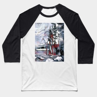 Winter Lake Scenery Baseball T-Shirt